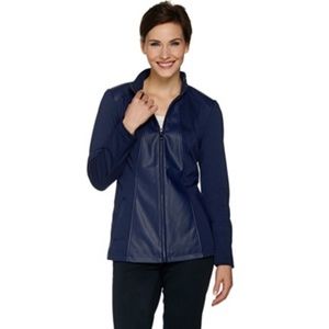 Faux Leather & Ponte Knit Zip Front Jacket